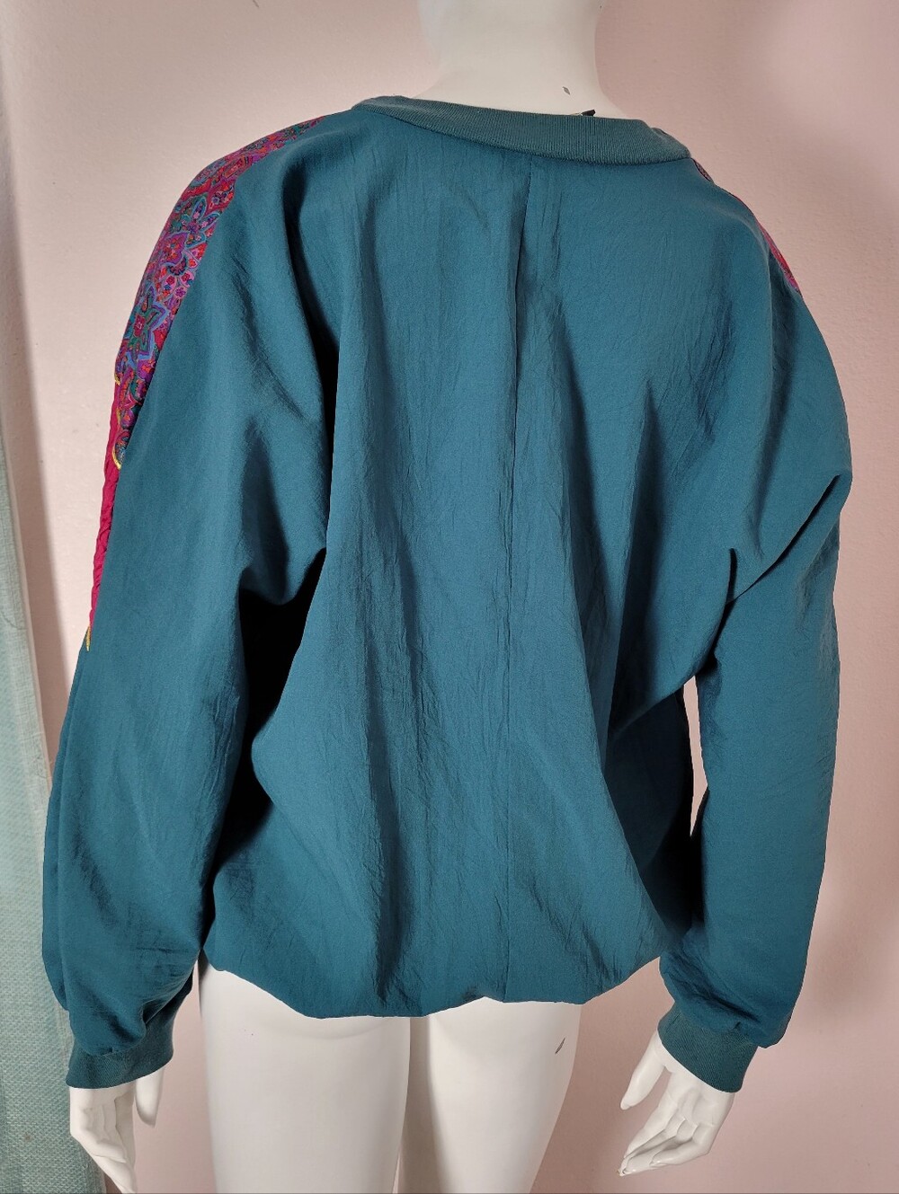 Vintage 80s/90s Silver Threads Teal & Fuchsia Paisley Cardigan - Made in USA* - Picture 2 of 5